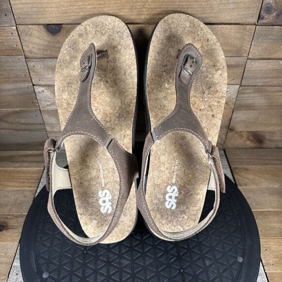 SAS Womens Size 9.5 M Marina Thong Hook & Loop Brown Casual Sandals Strappy - Picture 5 of 10